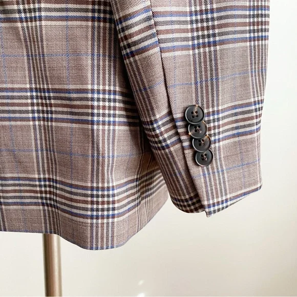 Cole Haan Men's Wool Plaid Blazer Sport Coat Preppy Academia Brown Blue Size 40L